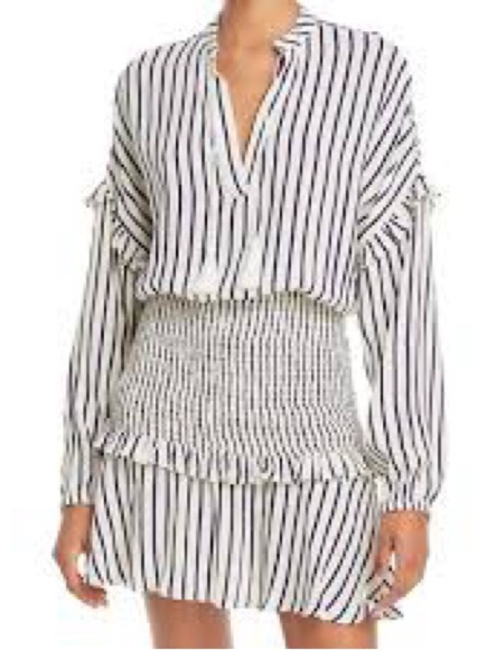 Aqua Striped Smocked Waist Mini Dress - Blue & White S NWT